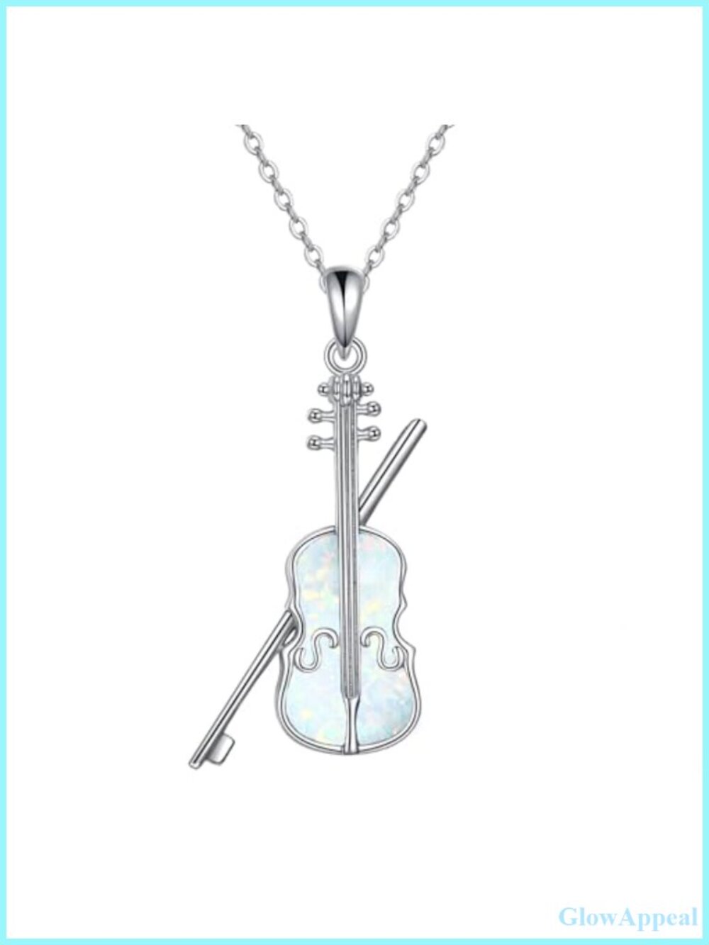 925 Sterling Silver Violin Pendant Necklace Created Opal Music Jewelry